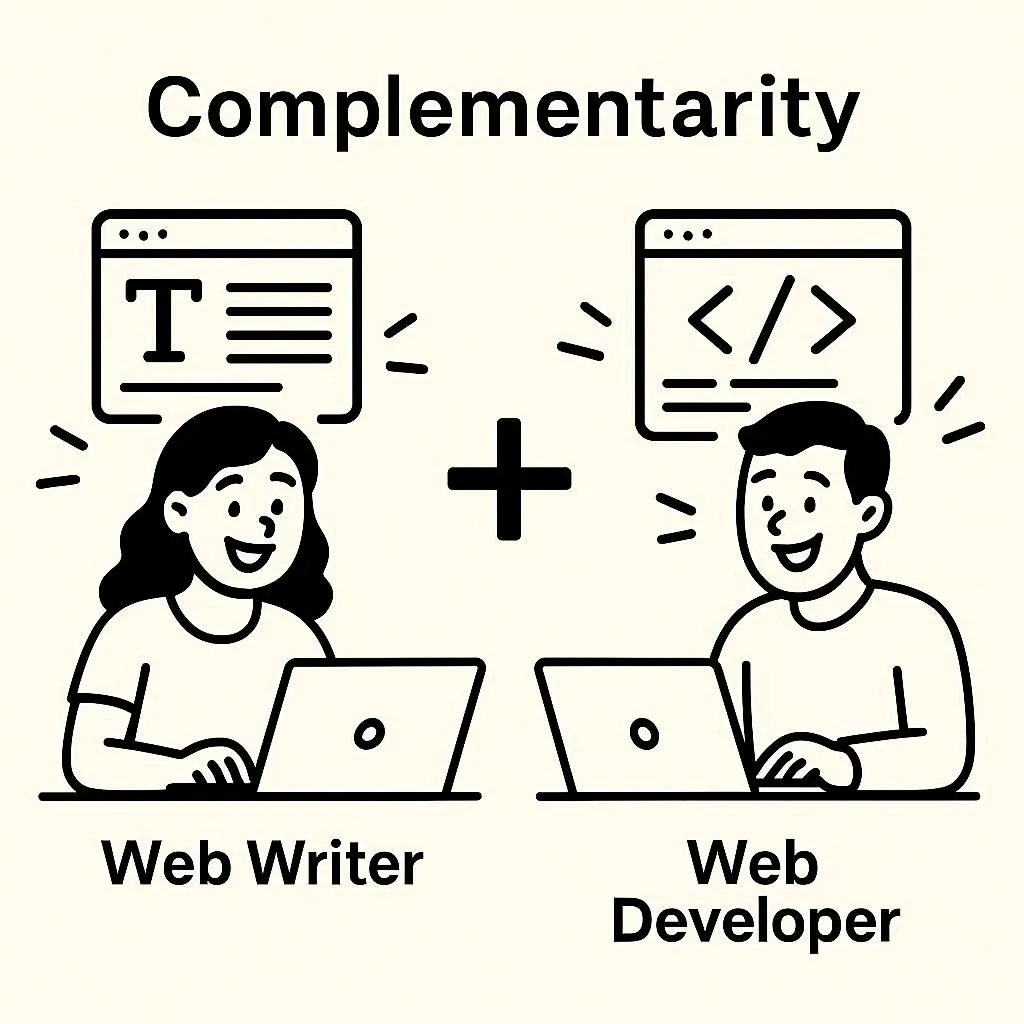 illustration représentant la complémentarité entre développeuse web et rédactrice SEO